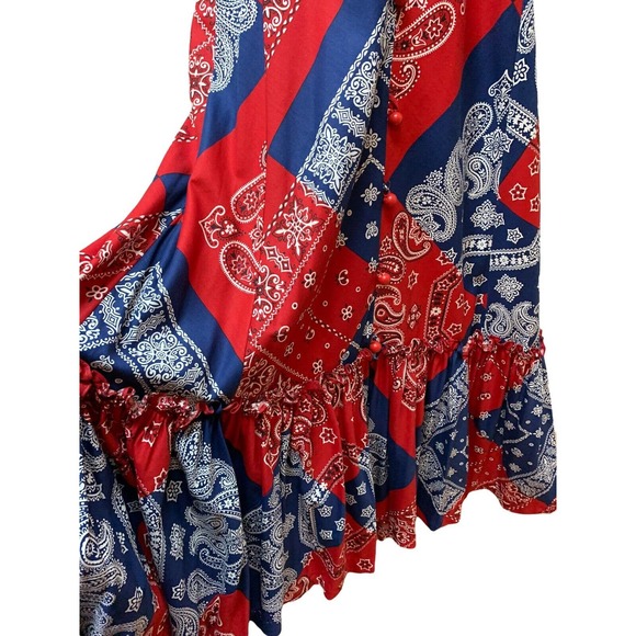 Vtg Peggy Lou Bandanna Print Patchwork Prairie Long Maxi‎ Dress Square Dance - Picture 3 of 9